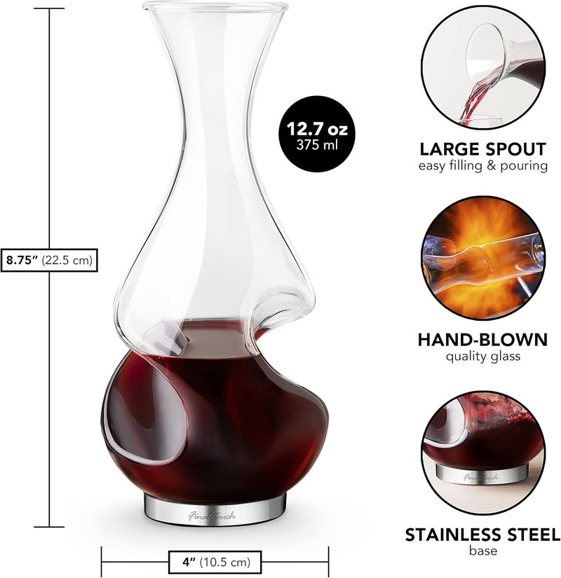 Final Touch Conundrum Wine Decanter Aerator - Superior Aeration & Oxygenation, Two-Phase Aeration Process, Enhances Flavor & Aroma, Elegant Stainless Steel Base, 375ml Capacity (WDA600) - Image 5